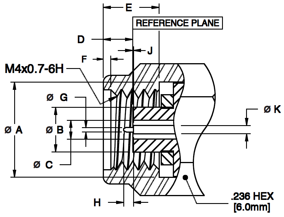 1.0mm precision RF connector male plug CAD drawing