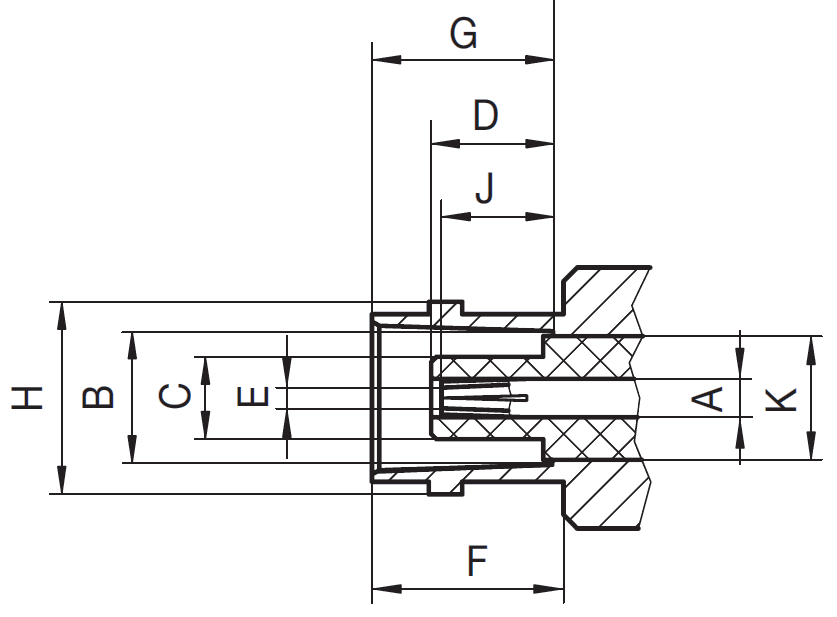 BNC female RF connector CAD interface drawing