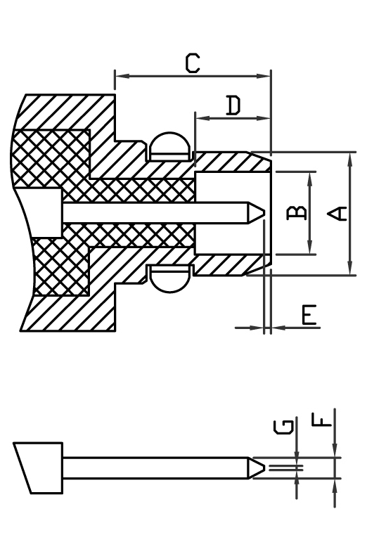 MMCX male plug RF connector CAD drawing