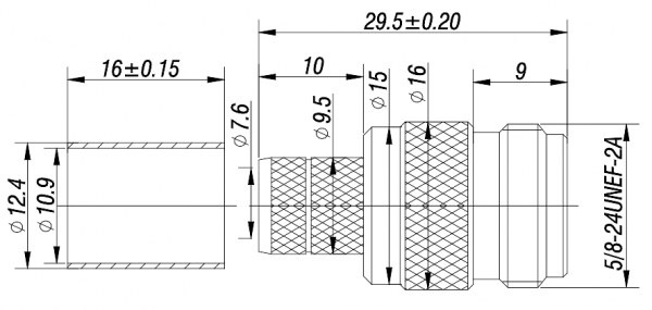 N Female straight crimp CAD drawing dimensions