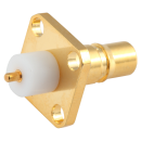 QMA female straight connector with 4-hole flange mounting, round post attachment